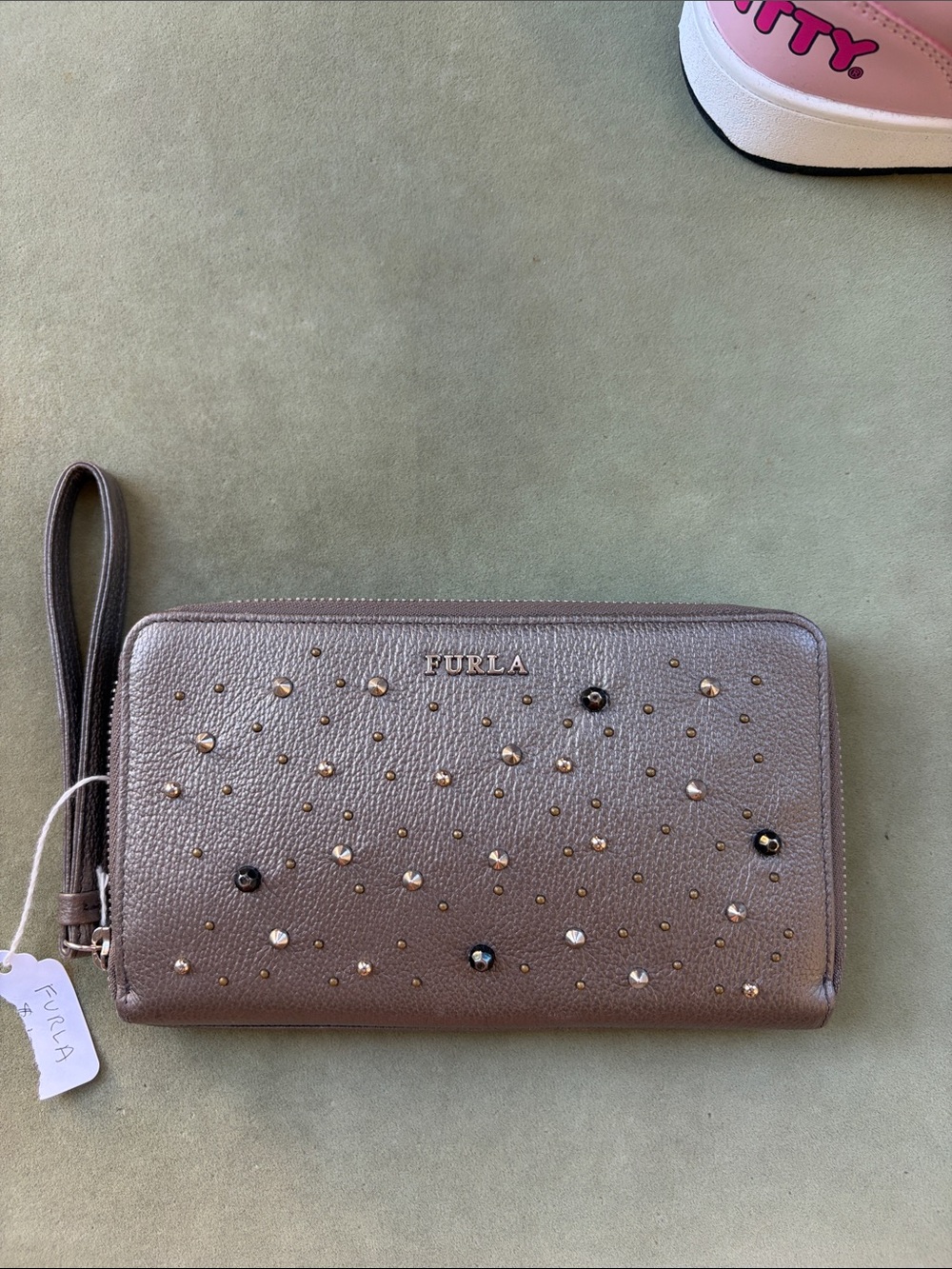 Furla bronze Studded Card Walelt